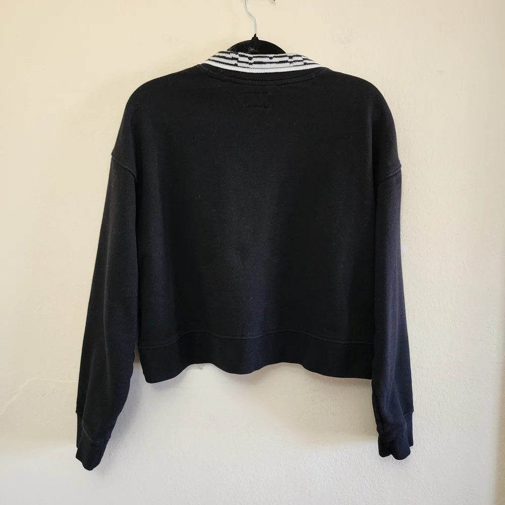 Obey Black Striped Collared Sweatshirt Embroidered Size M Grunge Goth - Picture 4 of 7